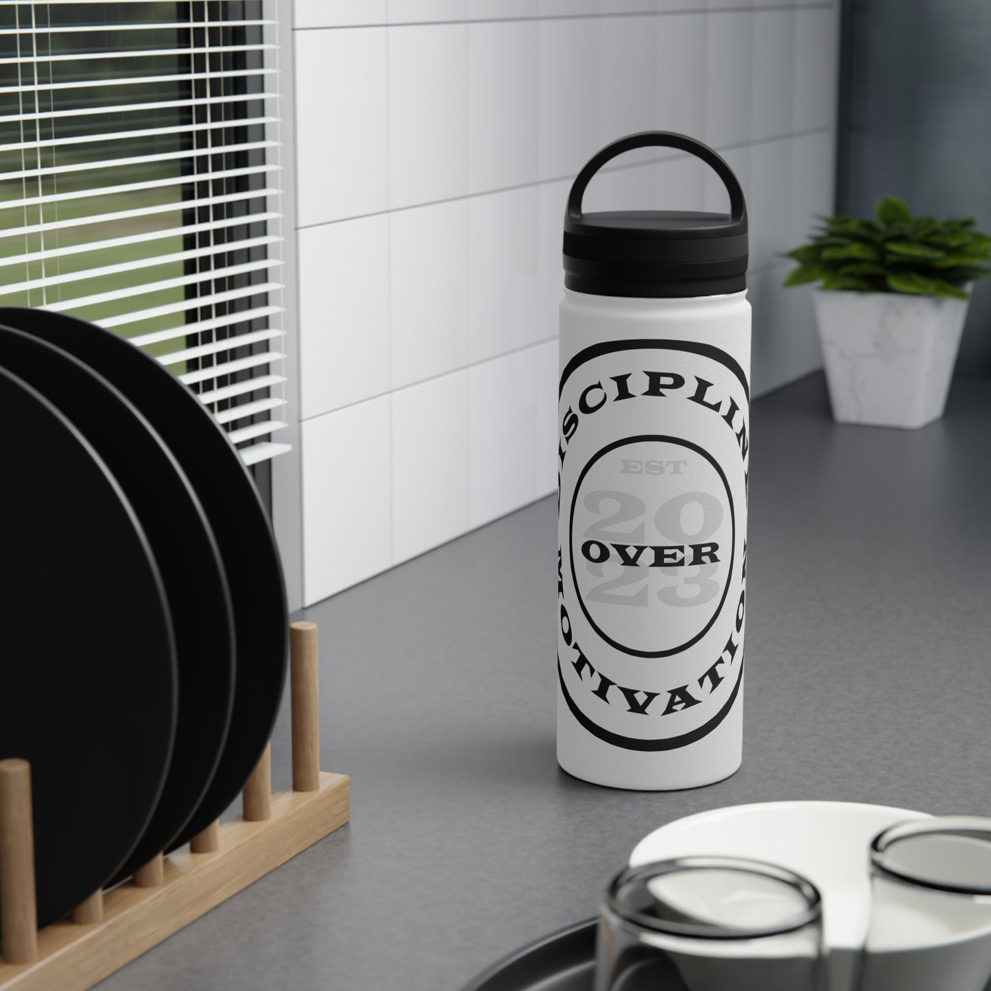 Discipline Over Motivation Logo Customizable Stainless Steel Water Bottle