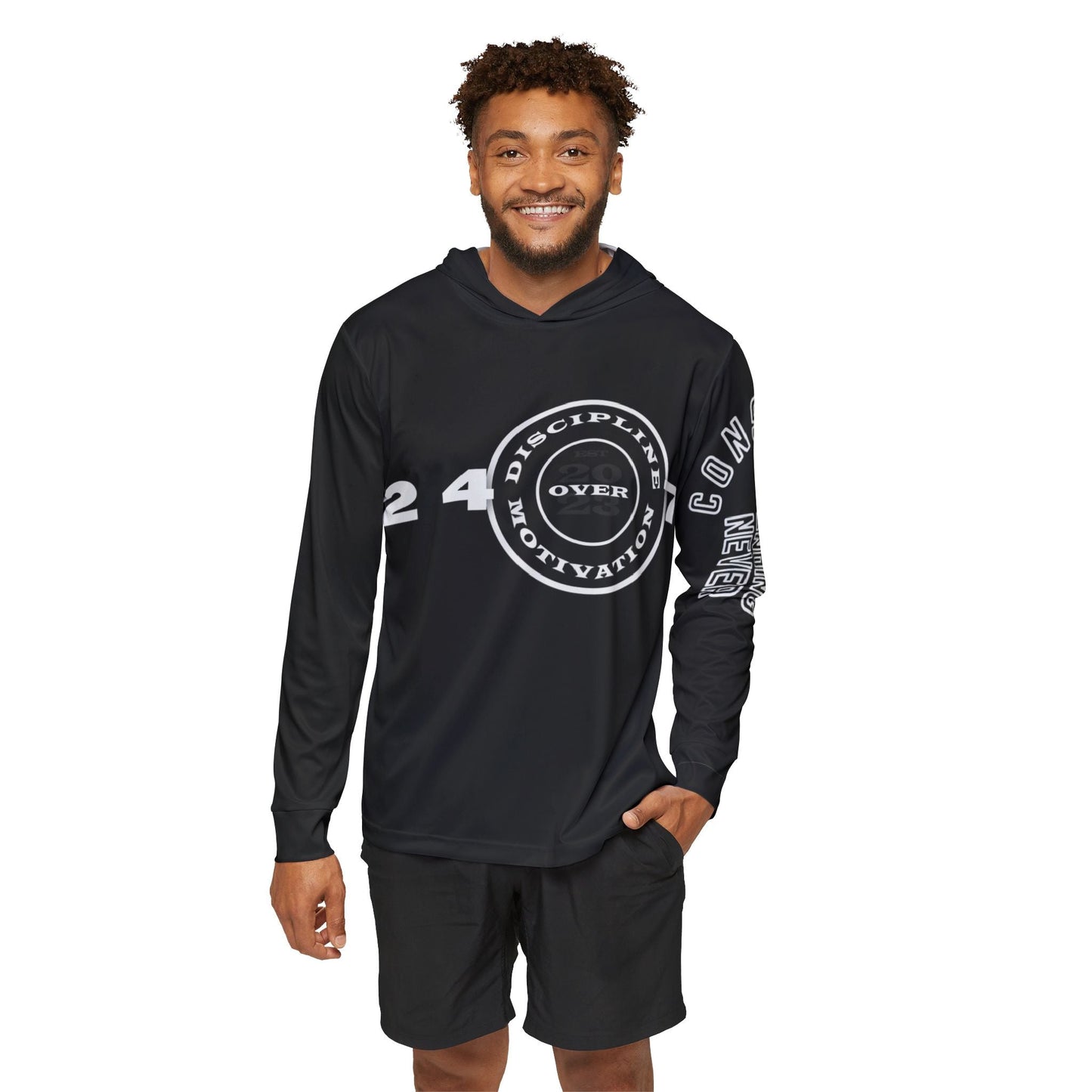 Constant Never Ending Improvement Dry Fit SPF 50 Men's Sports Warmup Hoodie (AOP) - Discipline Over Motivation 24/7