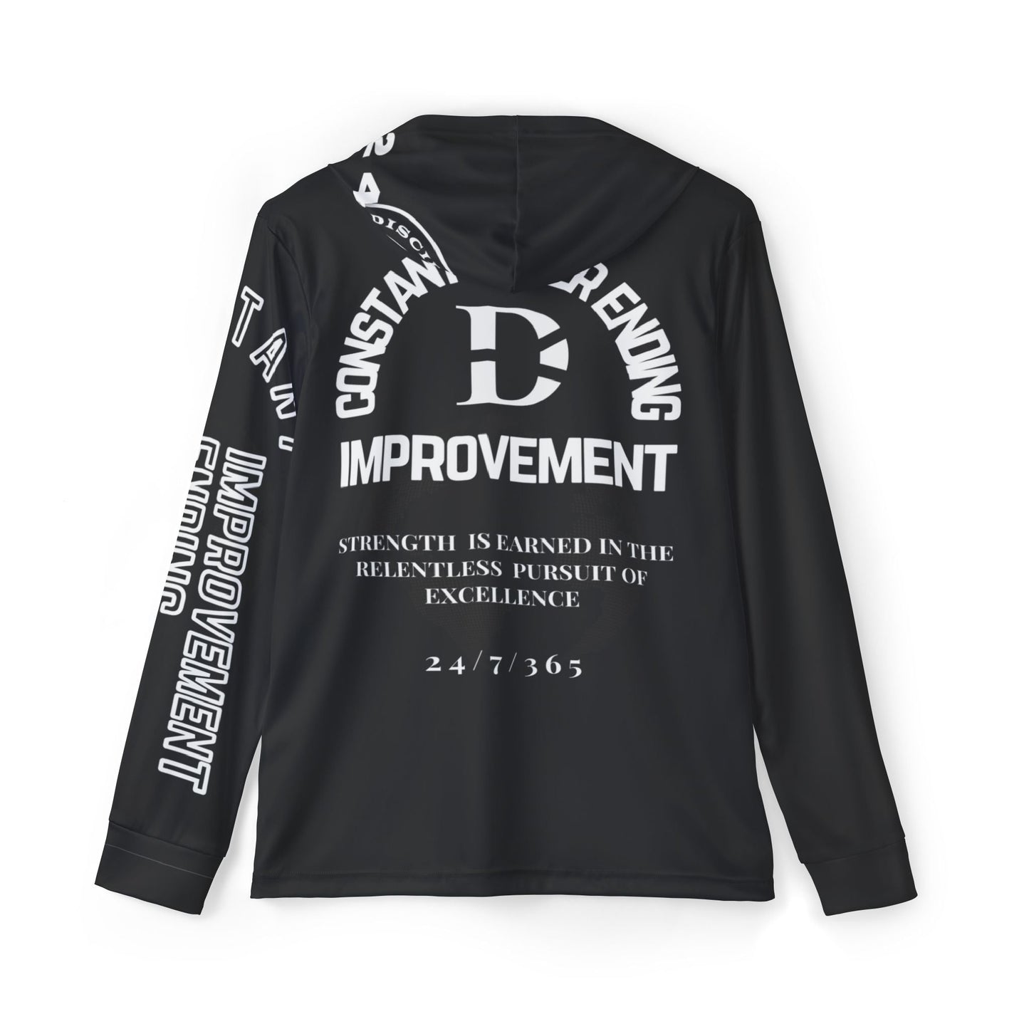 Constant Never Ending Improvement Dry Fit SPF 50 Men's Sports Warmup Hoodie (AOP) - Discipline Over Motivation 24/7
