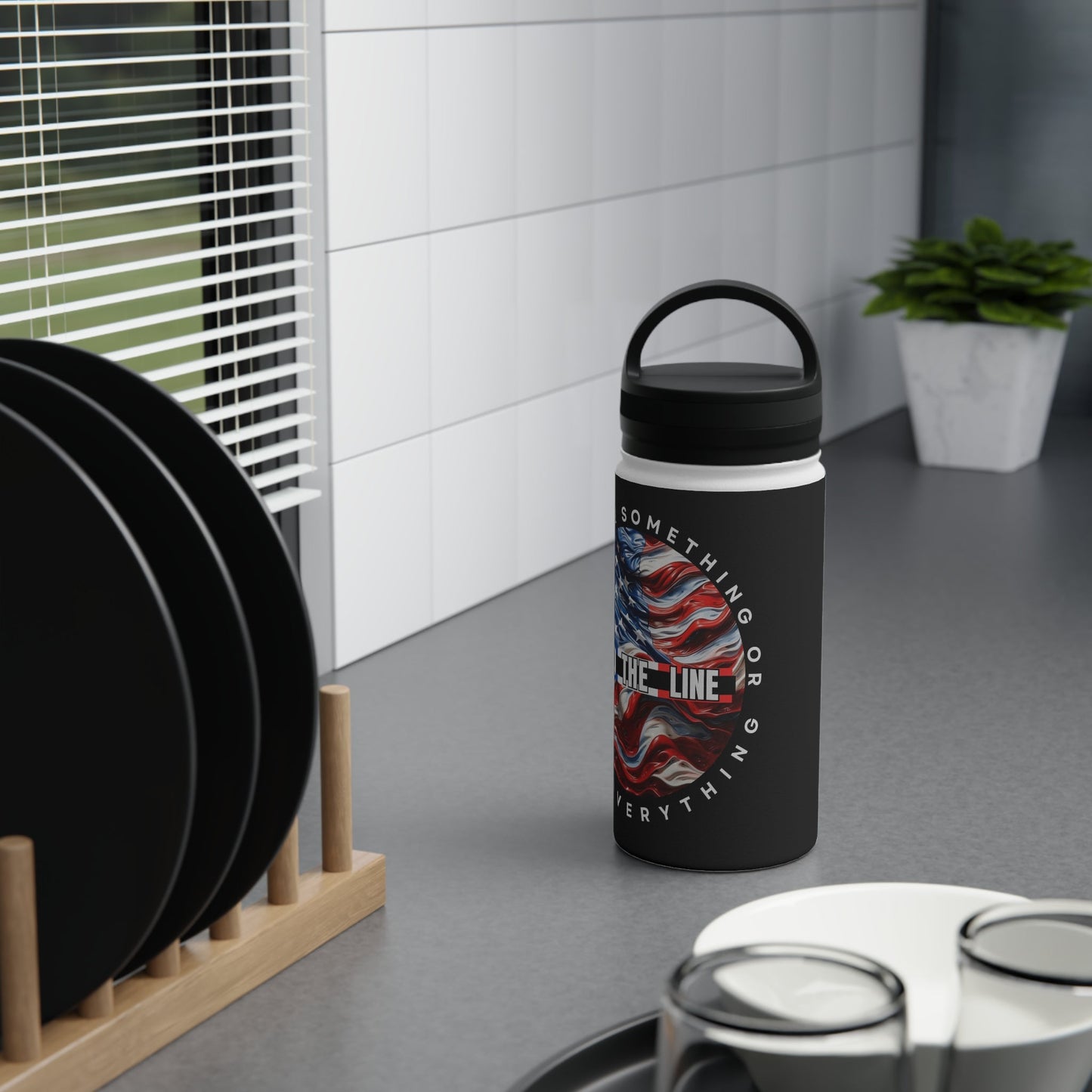 Customizable American Flag “Hold The Line” Stainless Steel Water Bottle - Discipline Over Motivation 24/7