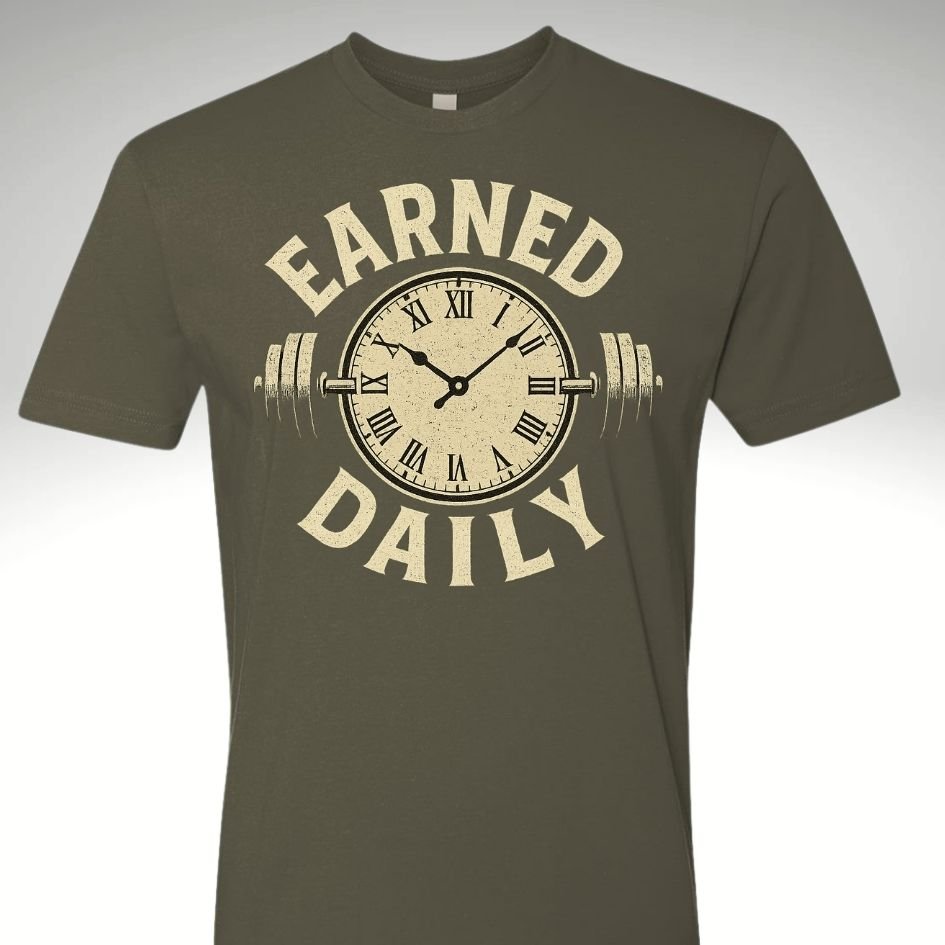 β±οΈπͺ Earned Daily β Clock & Barbell Edition | Motivational Gym & Workout Apparel for Men & Women - Discipline Over Motivation 24/7