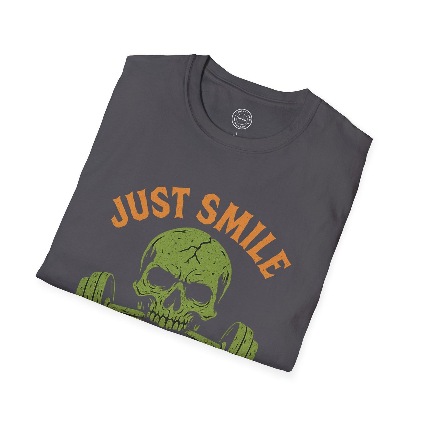 Halloween Orange and Green Skull Just Smile and Lift Heavy Pump Cover Up T-Shirt | Motivational Gym & Weightlifting Apparel - Discipline Over Motivation 24/7