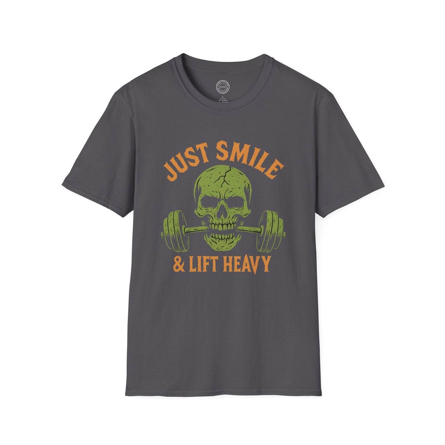 Halloween Orange and Green Skull Just Smile and Lift Heavy Pump Cover Up T-Shirt | Motivational Gym & Weightlifting Apparel - Discipline Over Motivation 24/7