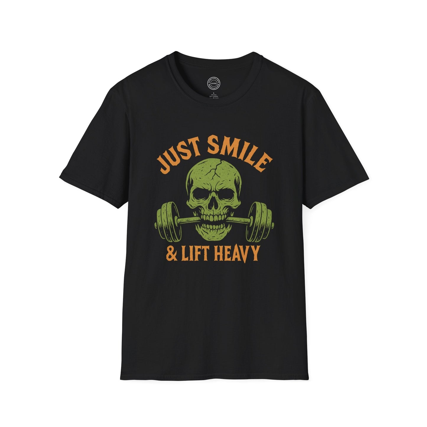 Halloween Orange and Green Skull Just Smile and Lift Heavy Pump Cover Up T-Shirt | Motivational Gym & Weightlifting Apparel - Discipline Over Motivation 24/7