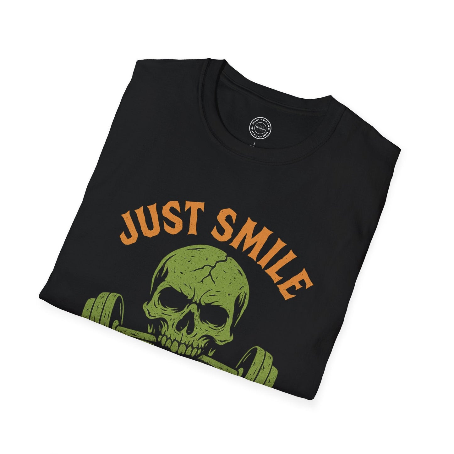 Halloween Orange and Green Skull Just Smile and Lift Heavy Pump Cover Up T-Shirt | Motivational Gym & Weightlifting Apparel - Discipline Over Motivation 24/7
