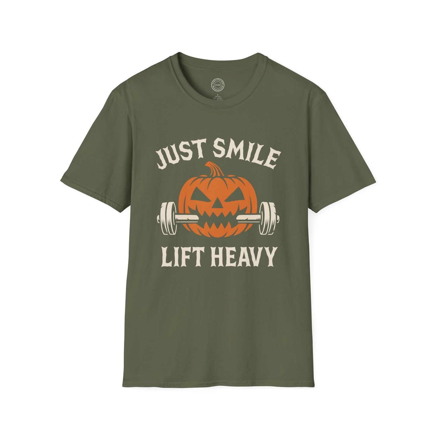 Halloween Orange and White Jack O Lantern Just Smile and Lift Heavy Pump Cover Up T-Shirt | Motivational Gym & Weightlifting Apparel - Discipline Over Motivation 24/7