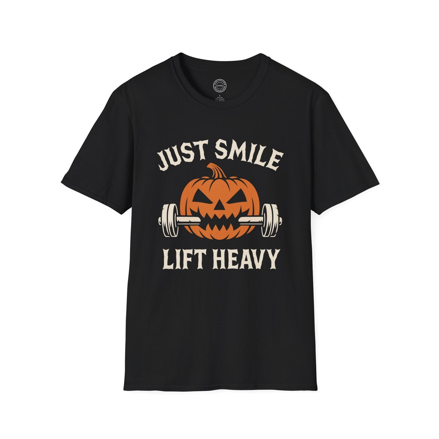 Halloween Orange and White Jack O Lantern Just Smile and Lift Heavy Pump Cover Up T-Shirt | Motivational Gym & Weightlifting Apparel - Discipline Over Motivation 24/7