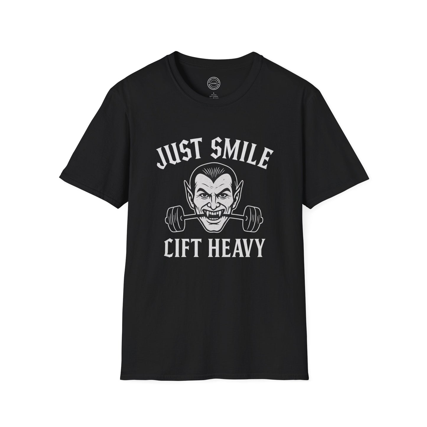 Halloween Spooky Vampire Just Smile and Lift Heavy Pump Cover Up T-Shirt | Motivational Gym & Weightlifting Apparel - Discipline Over Motivation 24/7