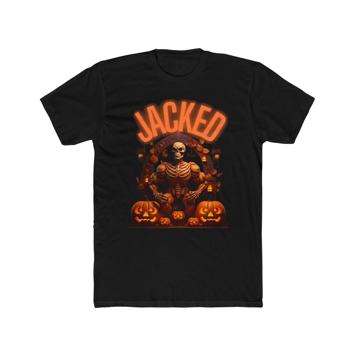 Jacked Men's Halloween Skeleton Muscle Flex T Shirt Jack O Lantern Glow - Discipline Over Motivation 24/7