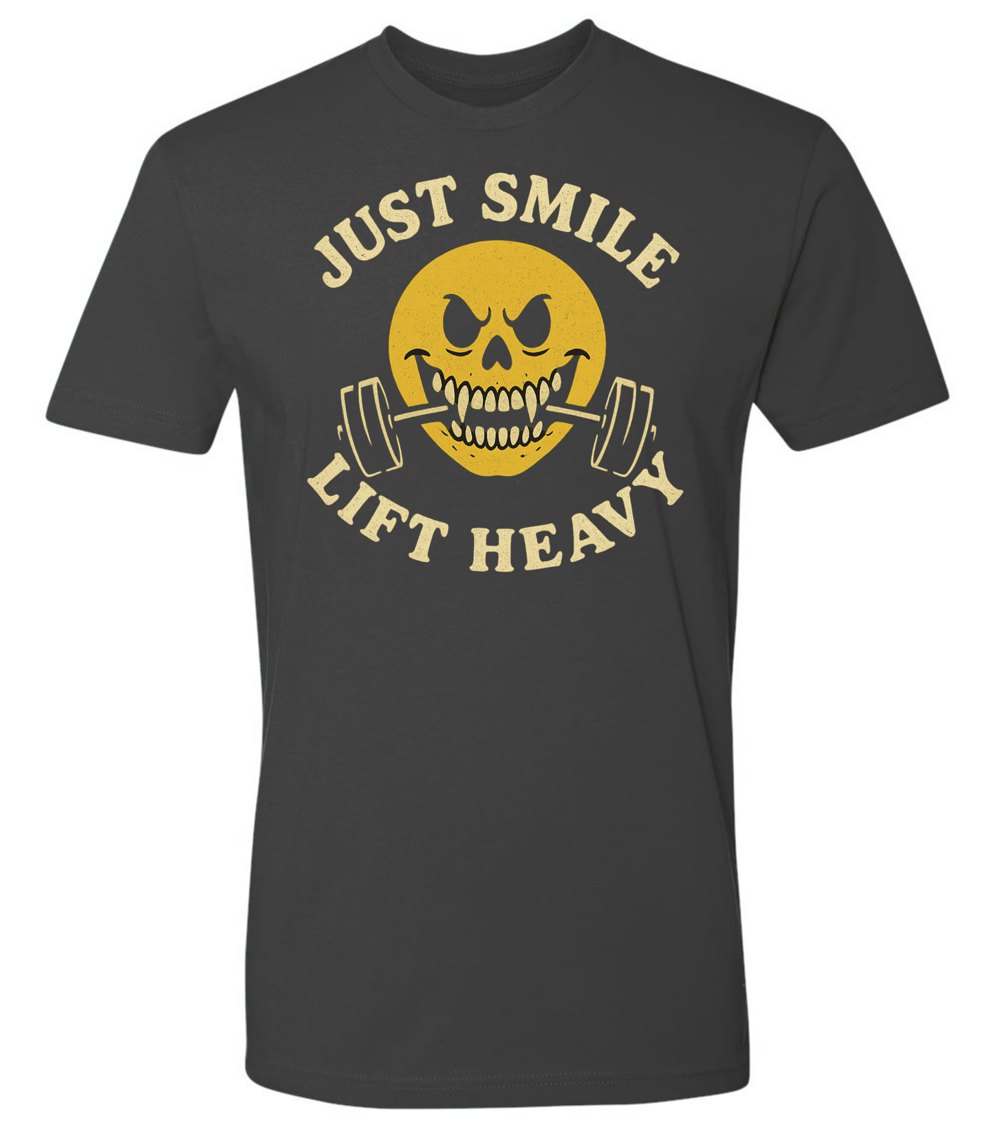 Just Smile and Lift Heavy T-Shirt | Motivational Gym & Weightlifting Apparel Dark Smile - Discipline Over Motivation 24/7