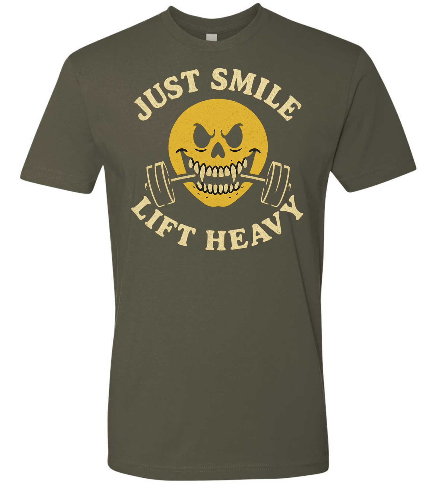 Just Smile and Lift Heavy T-Shirt | Motivational Gym & Weightlifting Apparel Dark Smile - Discipline Over Motivation 24/7