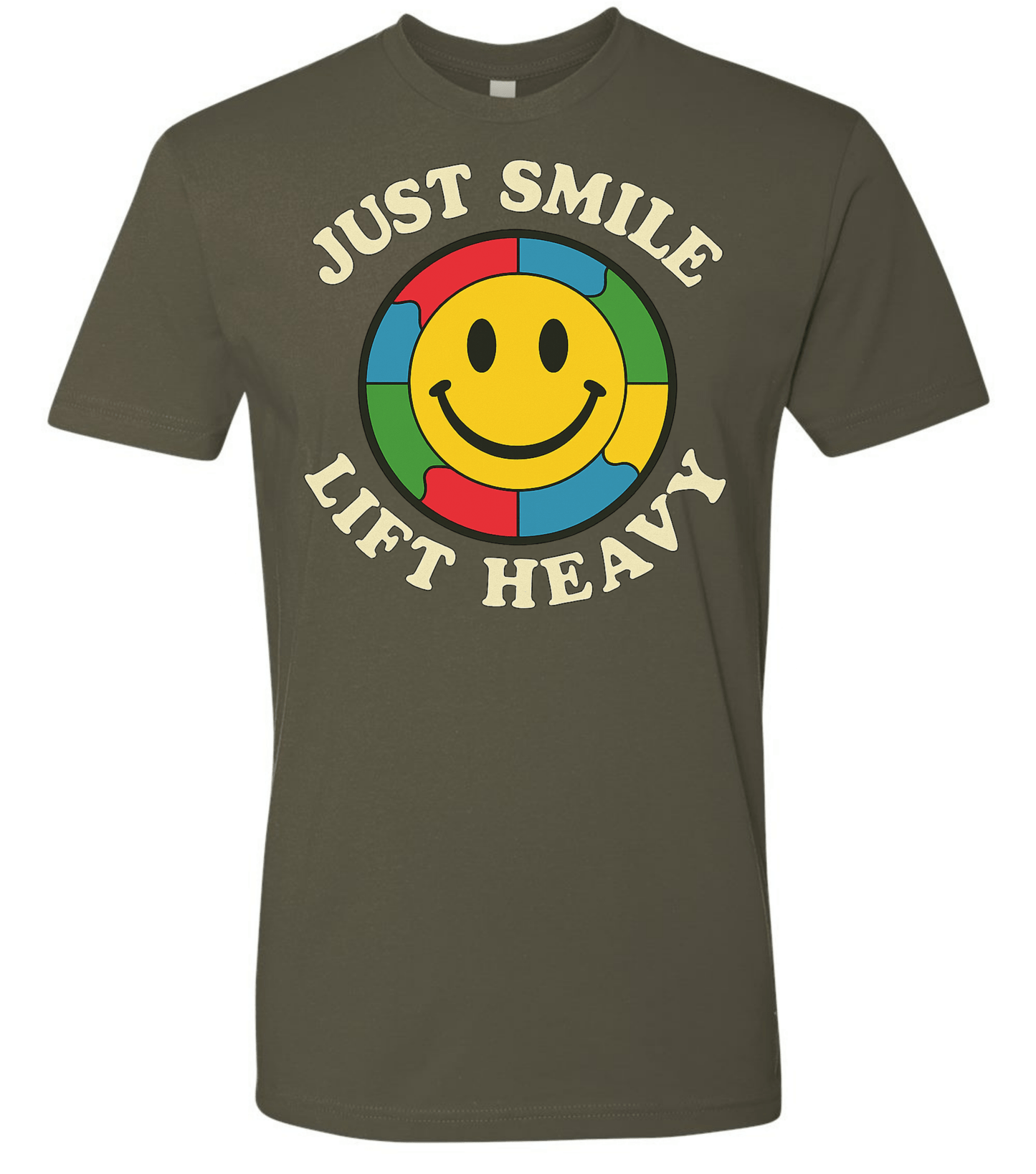 Just Smile and Lift Heavy T-Shirt | Motivational Gym & Weightlifting Apparel Dark Smile Autism - Discipline Over Motivation 24/7
