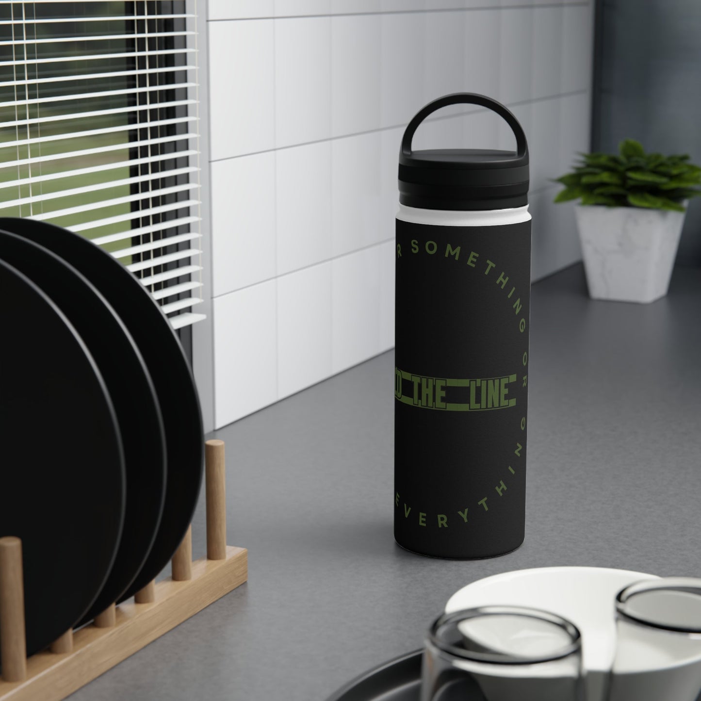OD Green & Black “Hold The Line” Customizable Stainless Steel Water Bottle - Discipline Over Motivation 24/7