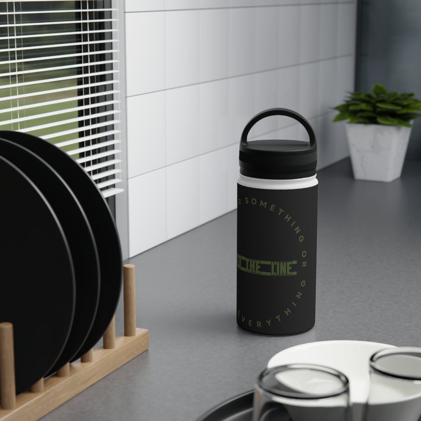 OD Green & Black “Hold The Line” Customizable Stainless Steel Water Bottle - Discipline Over Motivation 24/7