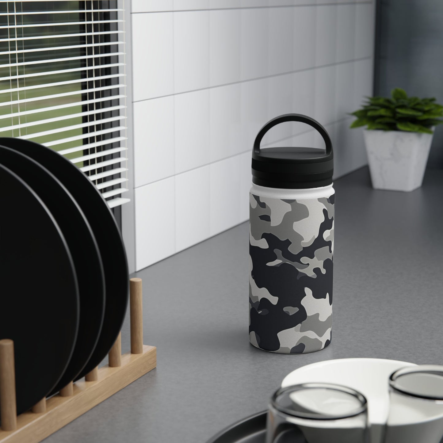 Snow Camouflage Stainless Steel Water Bottle - Discipline Over Motivation 24/7