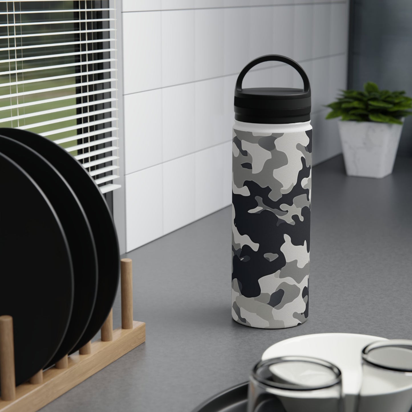 Snow Camouflage Stainless Steel Water Bottle - Discipline Over Motivation 24/7