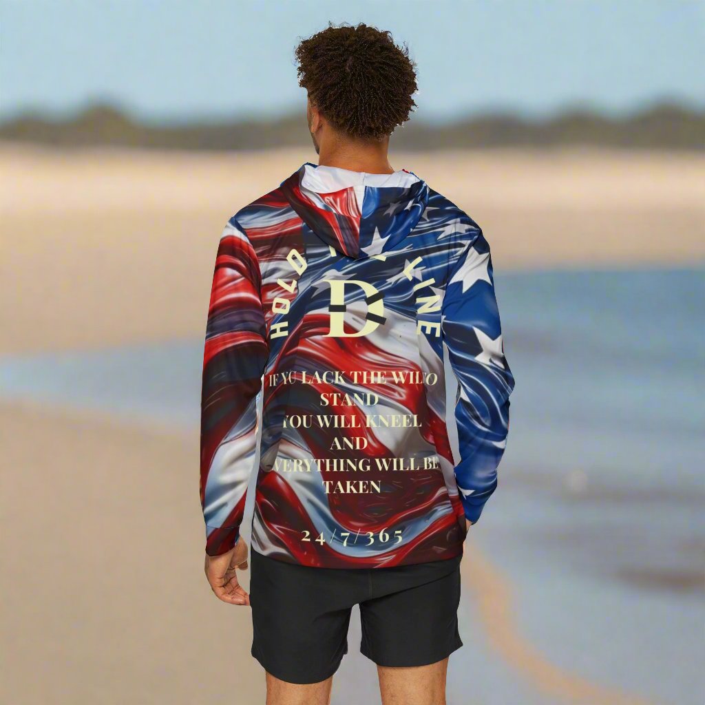 1776 American Flag Hold The Line Dry Fit SPF 50 Men's Sports Warmup Hoodie (AOP) - Discipline Over Motivation 247