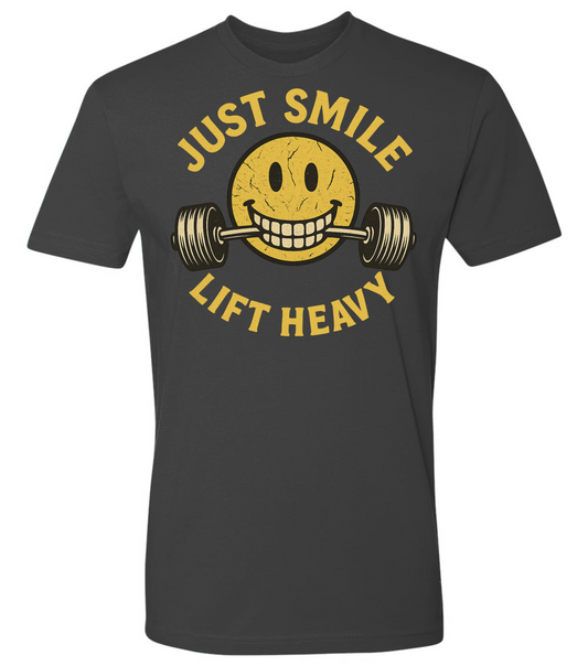 Stressed Just Smile and Lift Heavy T-Shirt | Motivational Gym & Weightlifting Apparel Light Weight