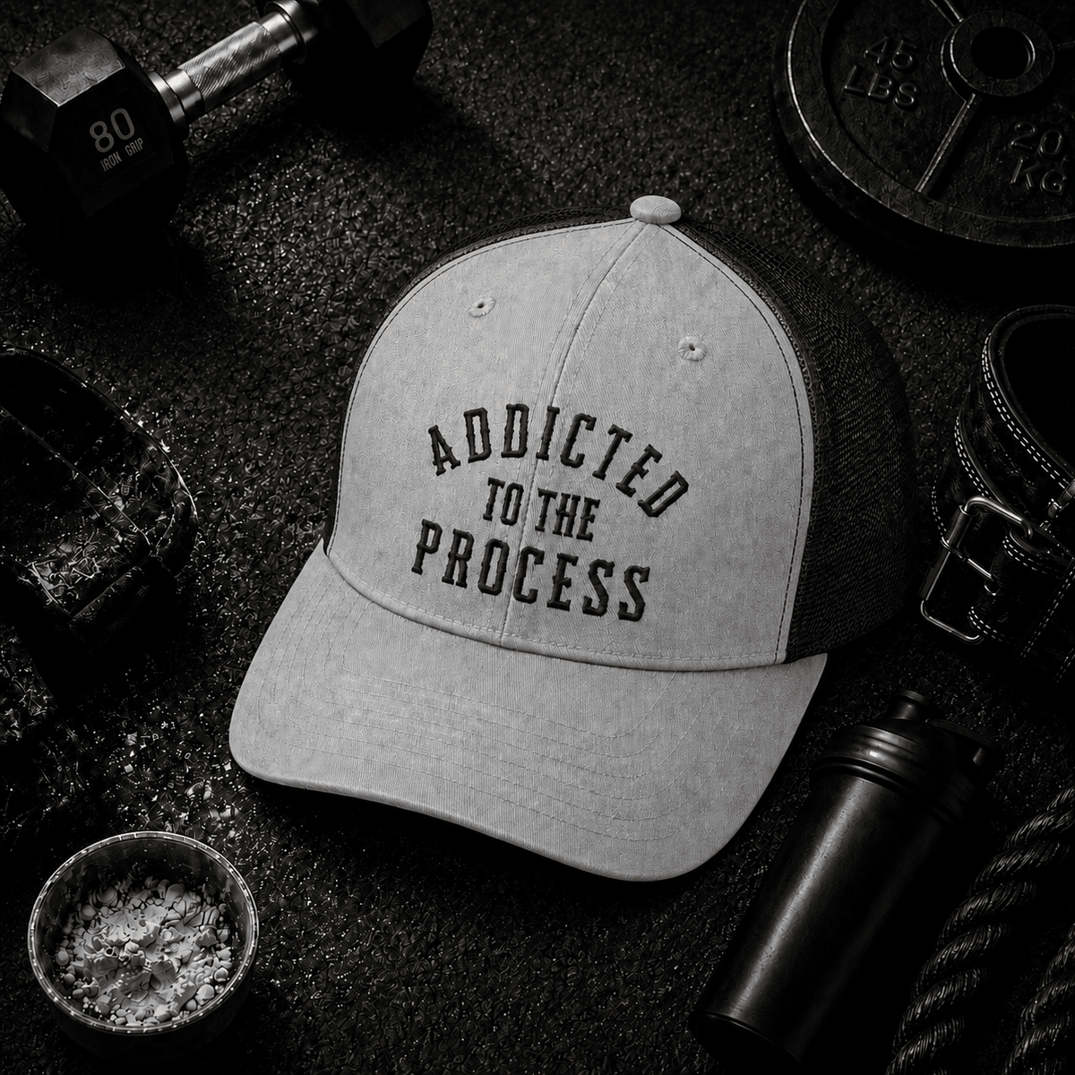 Addicted to the Process Blackout — Trucker Hat - Discipline Over Motivation 24/7