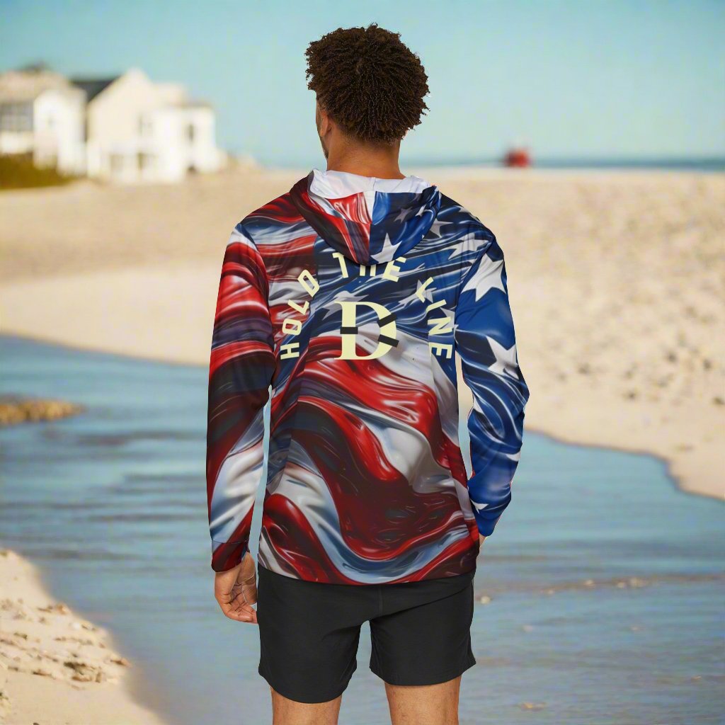 American Flag Hold The Line Dry Fit SPF 50 Men's Sports Warmup Hoodie - Discipline Over Motivation 24/7