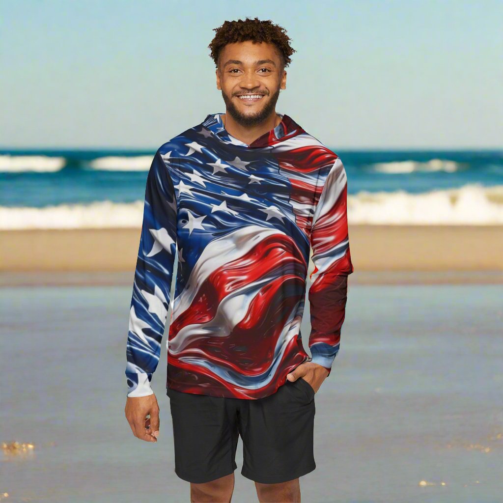 American Flag Hold The Line Dry Fit SPF 50 Men's Sports Warmup Hoodie - Discipline Over Motivation 24/7