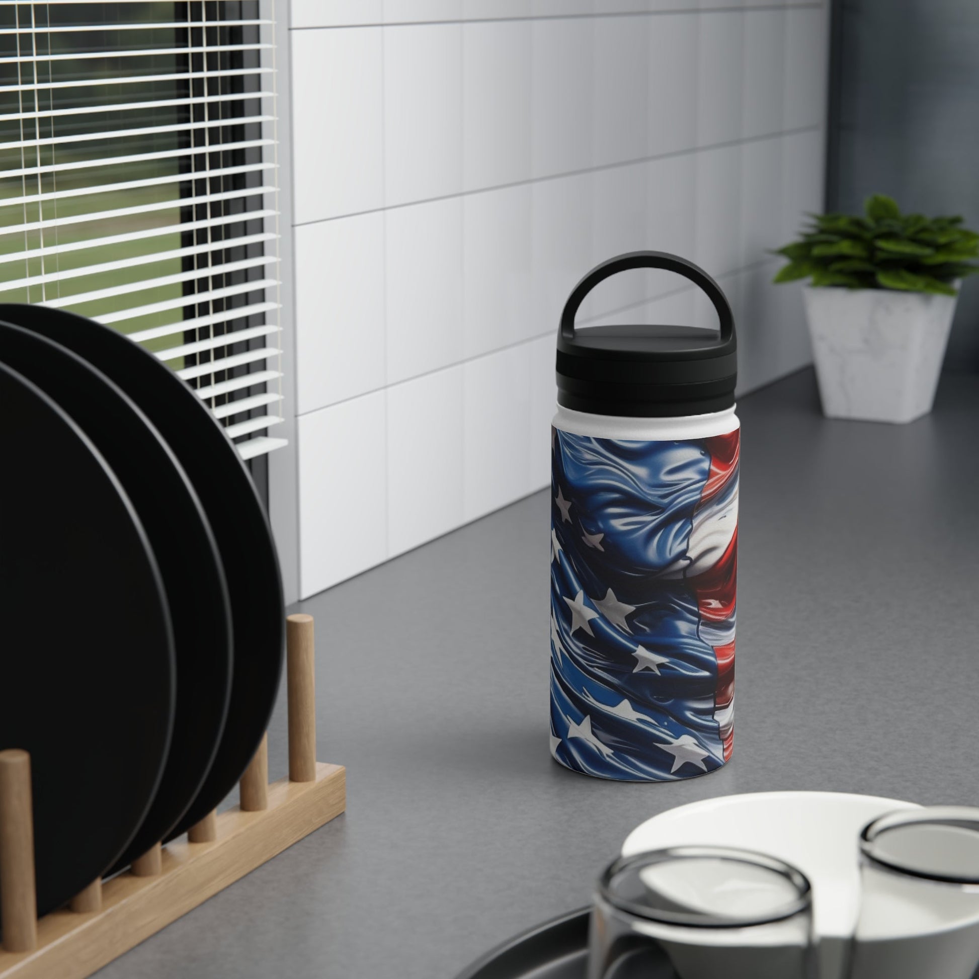 American Flag Stainless Steel Water Bottle - Discipline Over Motivation 24/7