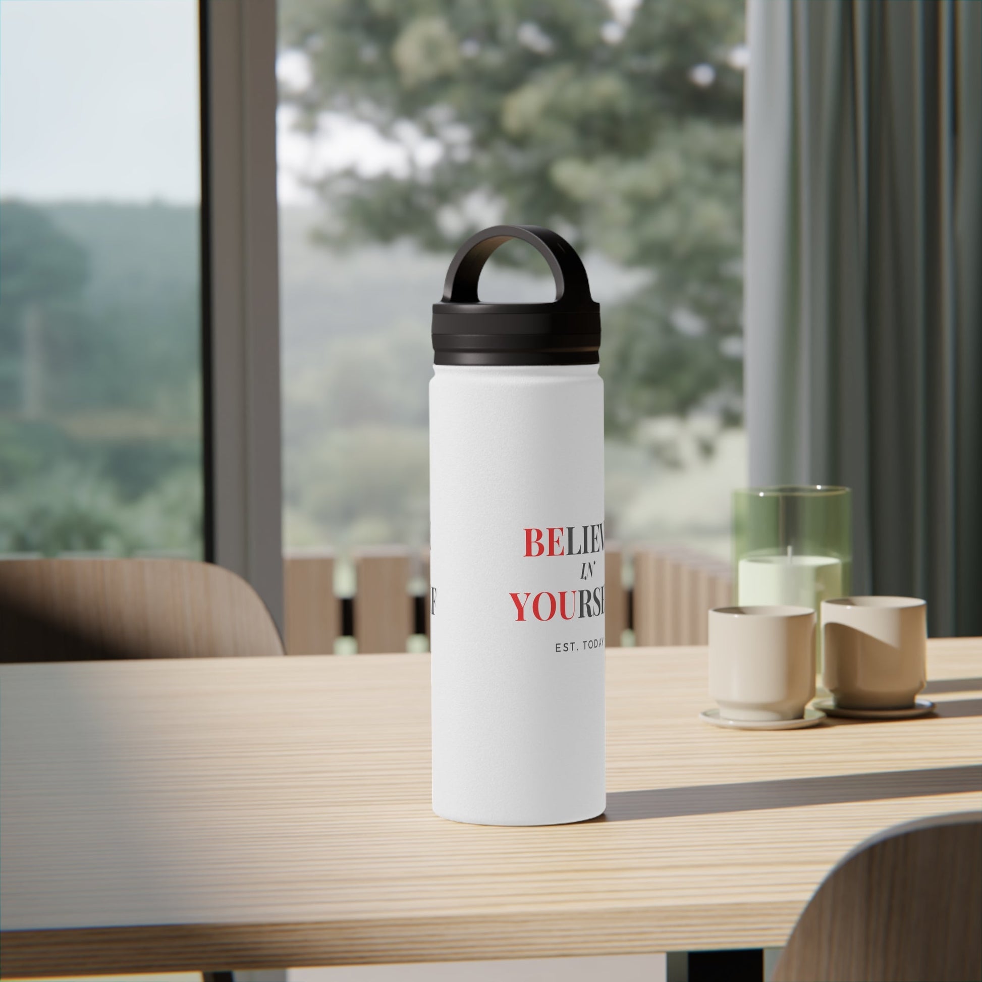 Believe In Yourself and Be You Stainless Steel Water Bottle, Handle Lid - Discipline Over Motivation 247