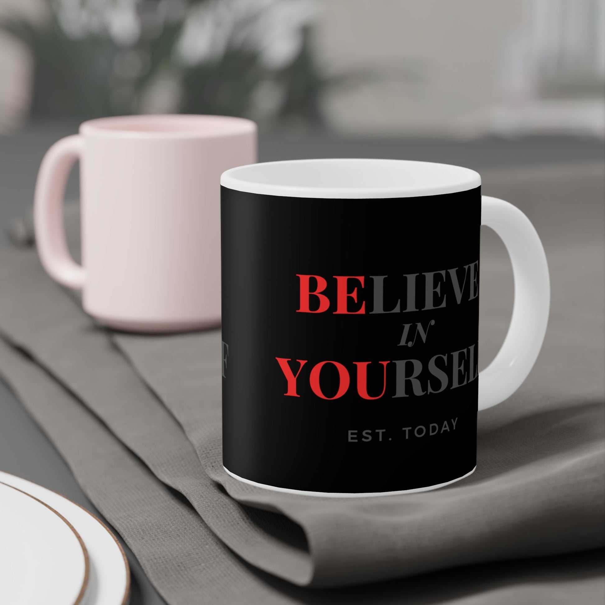 Believe In Yourself Black Mug - Discipline Over Motivation 247