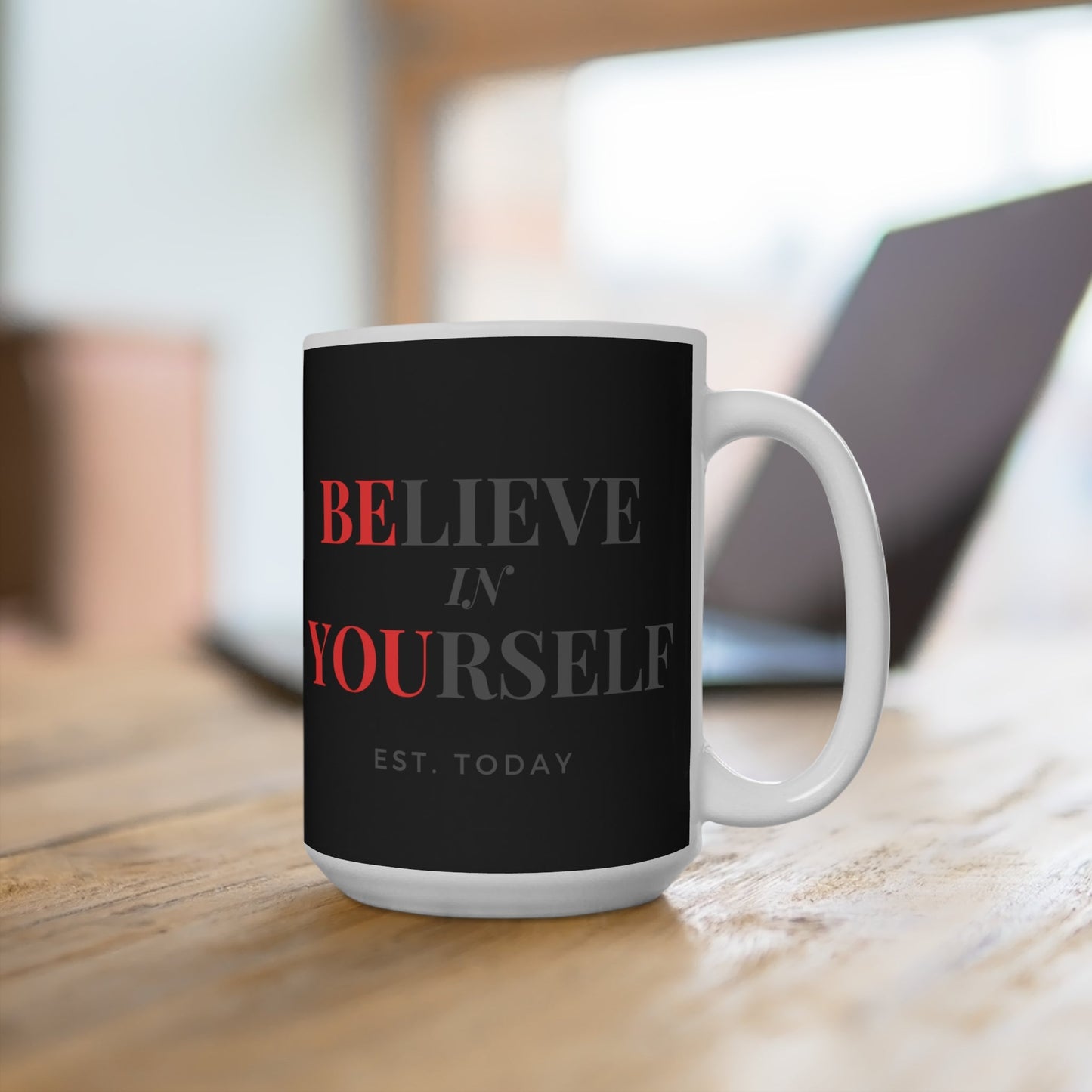 Believe In Yourself Black Mug - Discipline Over Motivation 247