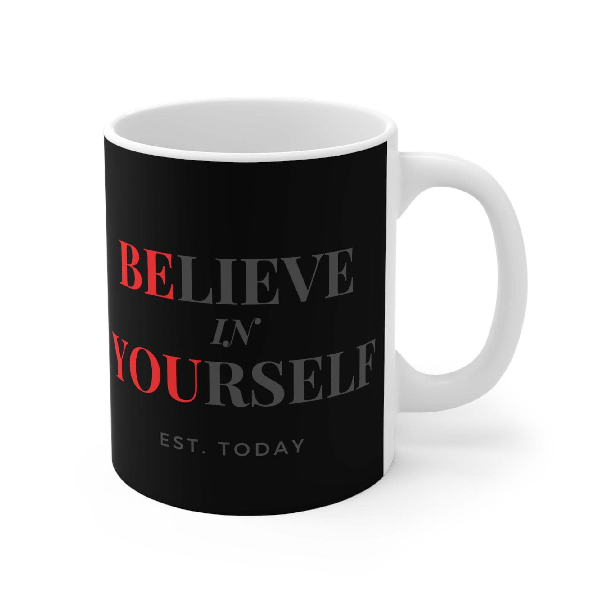 Believe In Yourself Black Mug - Discipline Over Motivation 247