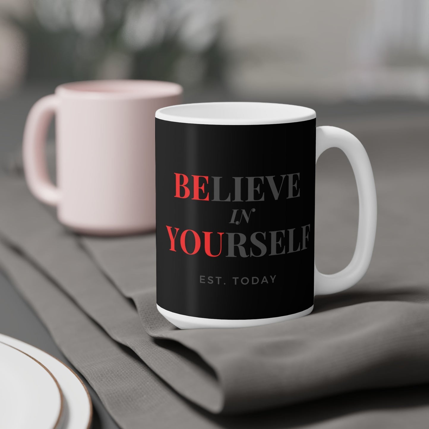 Believe In Yourself Black Mug - Discipline Over Motivation 247