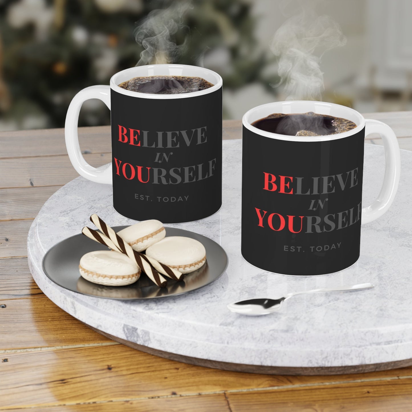 Believe In Yourself Black Mug - Discipline Over Motivation 247