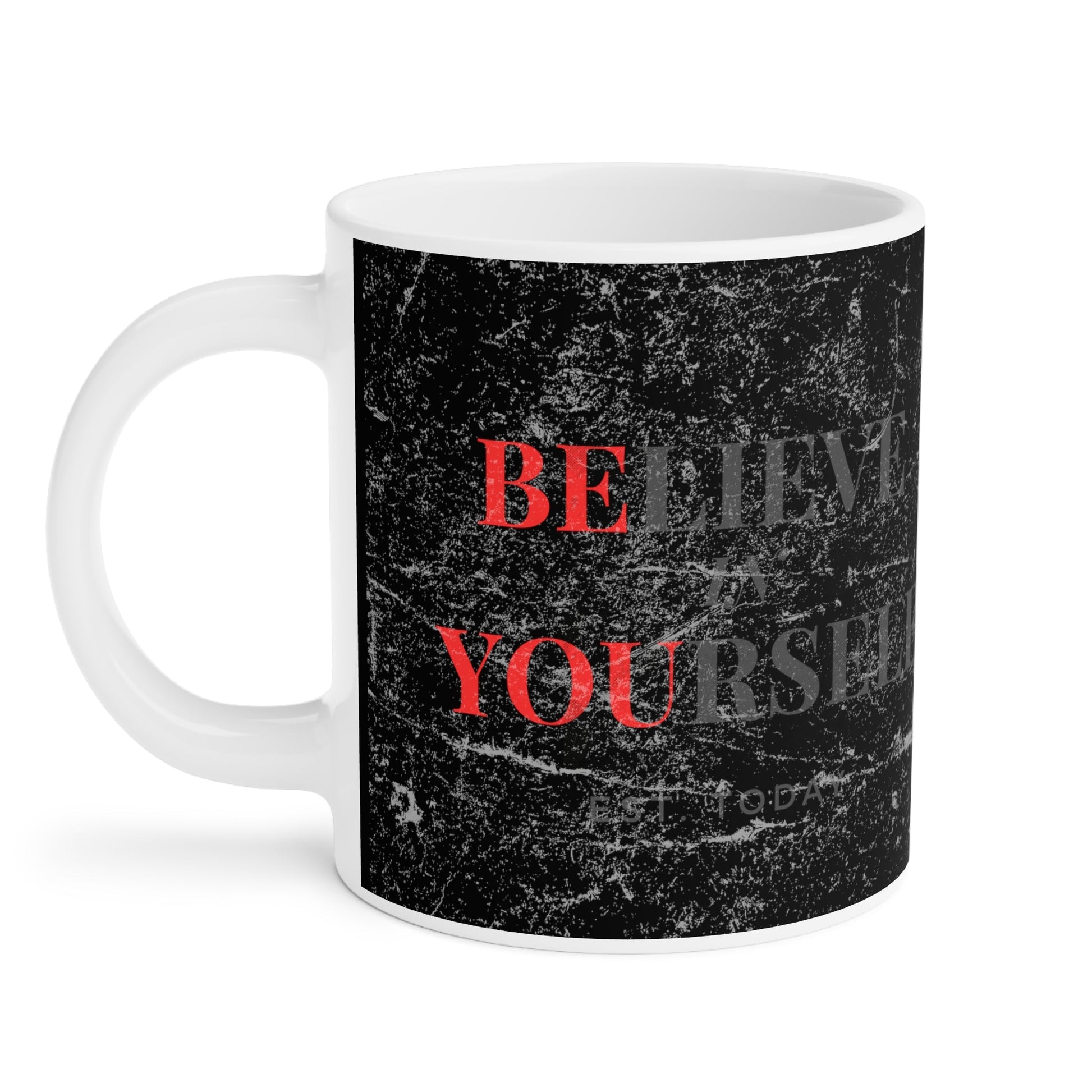 Believe In Yourself Distressed Black Mug - Discipline Over Motivation 247