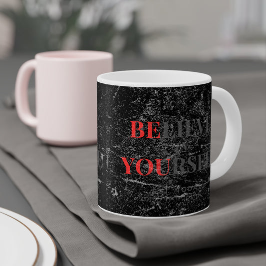 Believe In Yourself Distressed Black Mug - Discipline Over Motivation 247