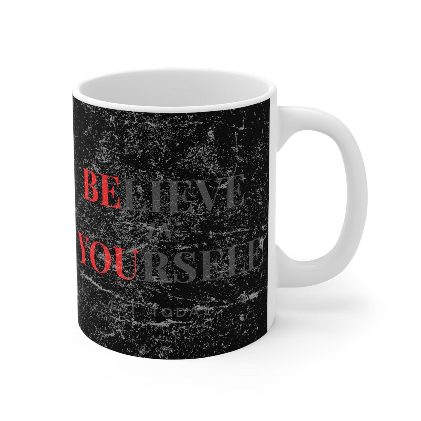 Believe In Yourself Distressed Black Mug - Discipline Over Motivation 247