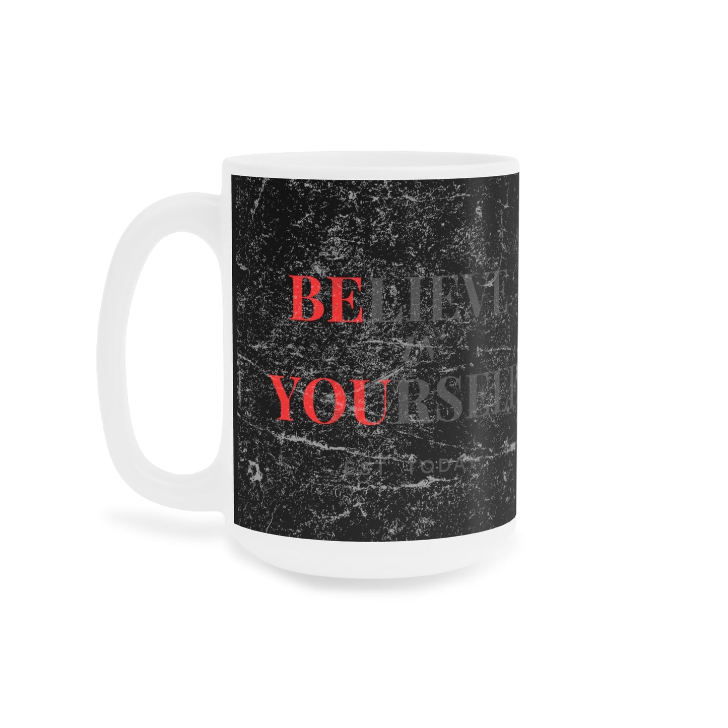 Believe In Yourself Distressed Black Mug - Discipline Over Motivation 247