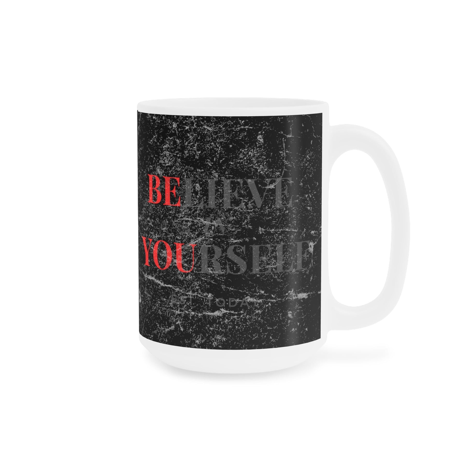 Believe In Yourself Distressed Black Mug - Discipline Over Motivation 247