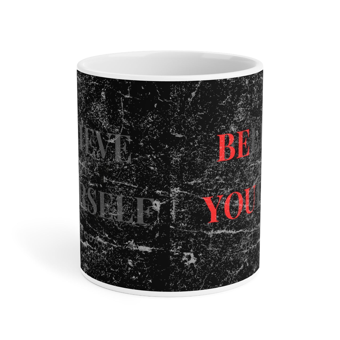 Believe In Yourself Distressed Black Mug - Discipline Over Motivation 247