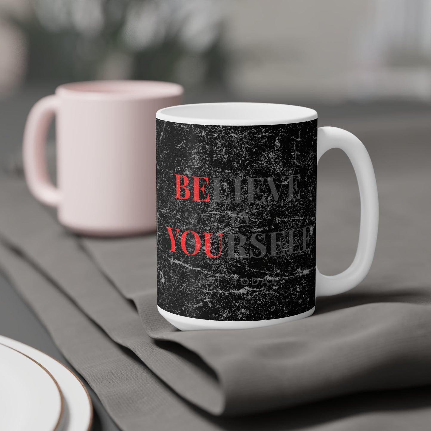 Believe In Yourself Distressed Black Mug - Discipline Over Motivation 247