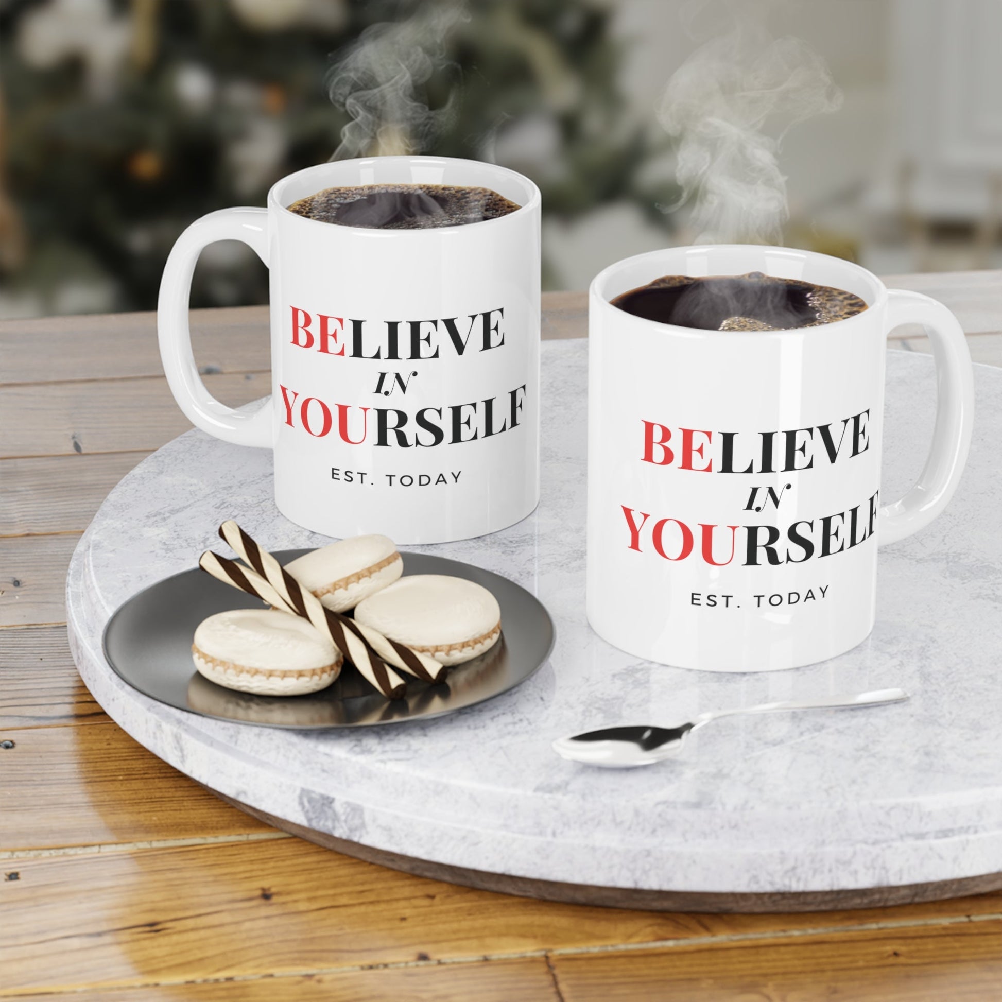 Believe In Yourself White Mug - Discipline Over Motivation 247