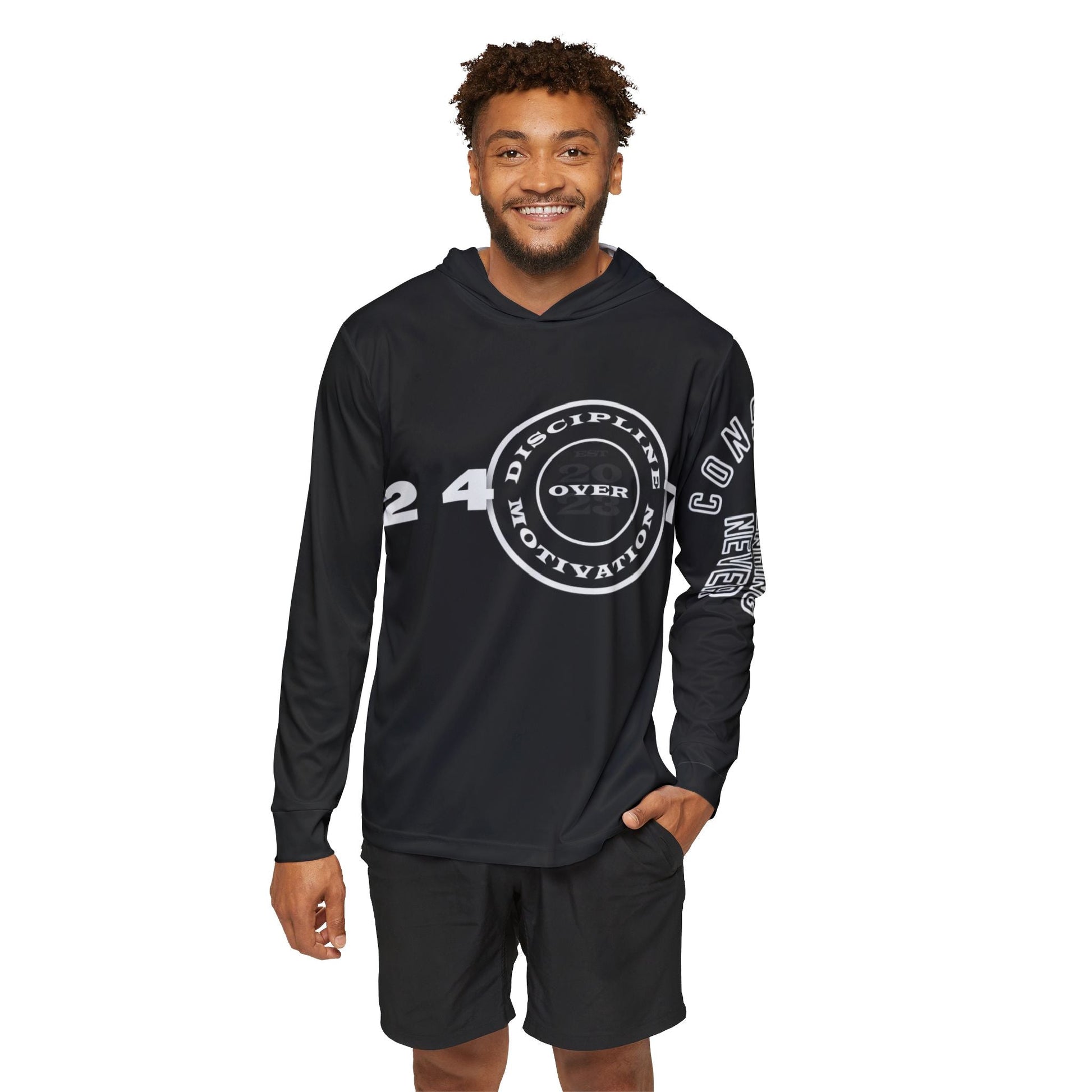 Constant Never Ending Improvement Dry Fit SPF 50 Men's Sports Warmup Hoodie (AOP) - Discipline Over Motivation 24/7