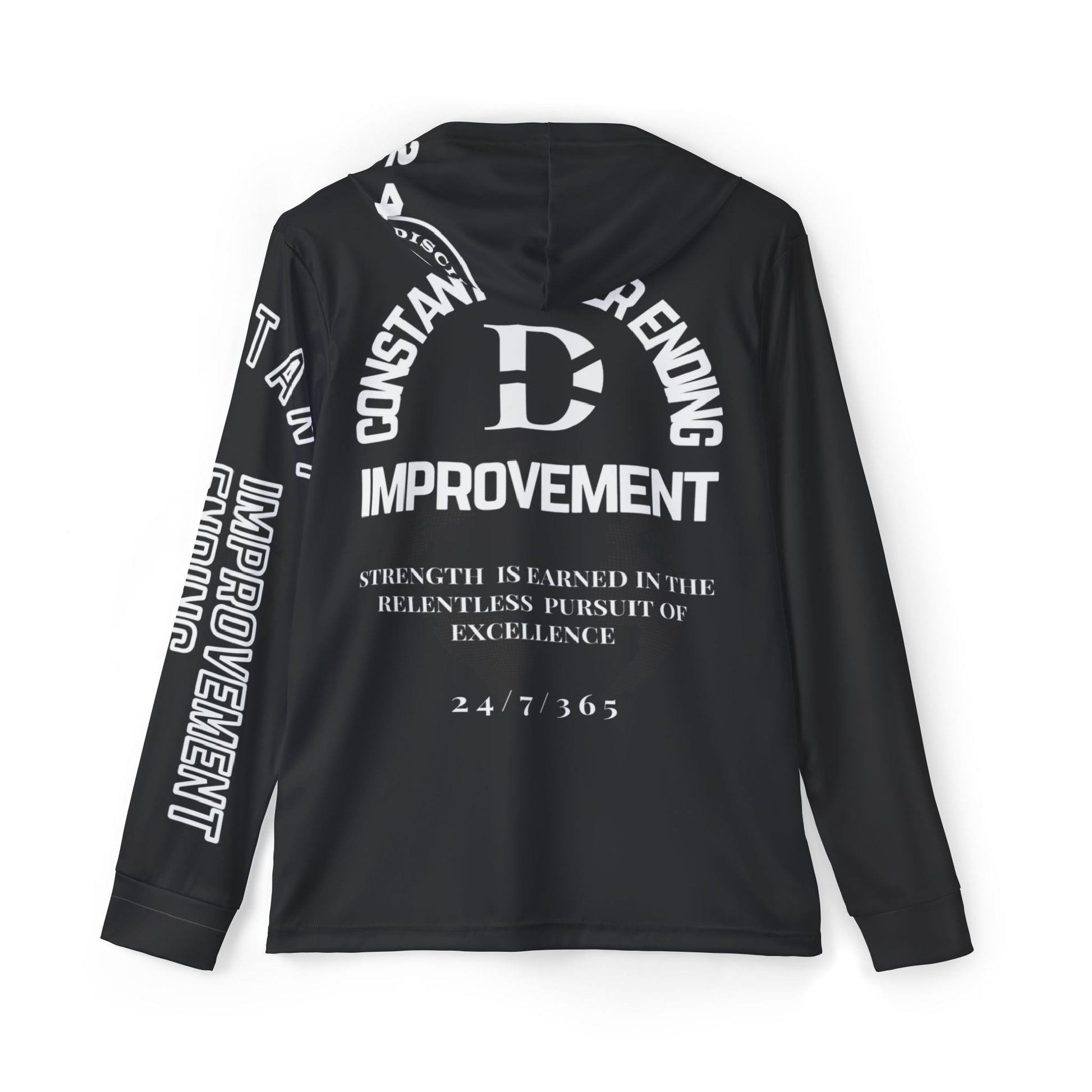 Constant Never Ending Improvement Dry Fit SPF 50 Men's Sports Warmup Hoodie (AOP) - Discipline Over Motivation 24/7
