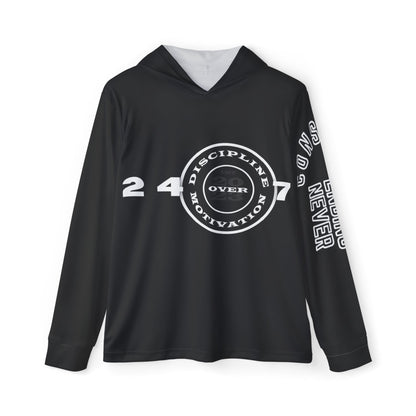 Constant Never Ending Improvement Dry Fit SPF 50 Men's Sports Warmup Hoodie (AOP) - Discipline Over Motivation 24/7