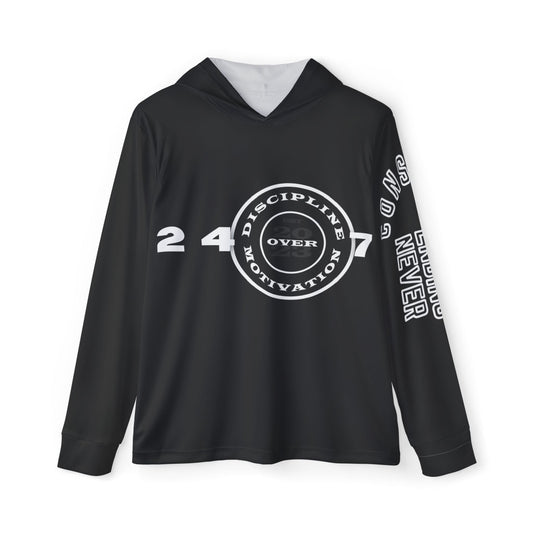 Constant Never Ending Improvement Dry Fit SPF 50 Men's Sports Warmup Hoodie (AOP) - Discipline Over Motivation 24/7