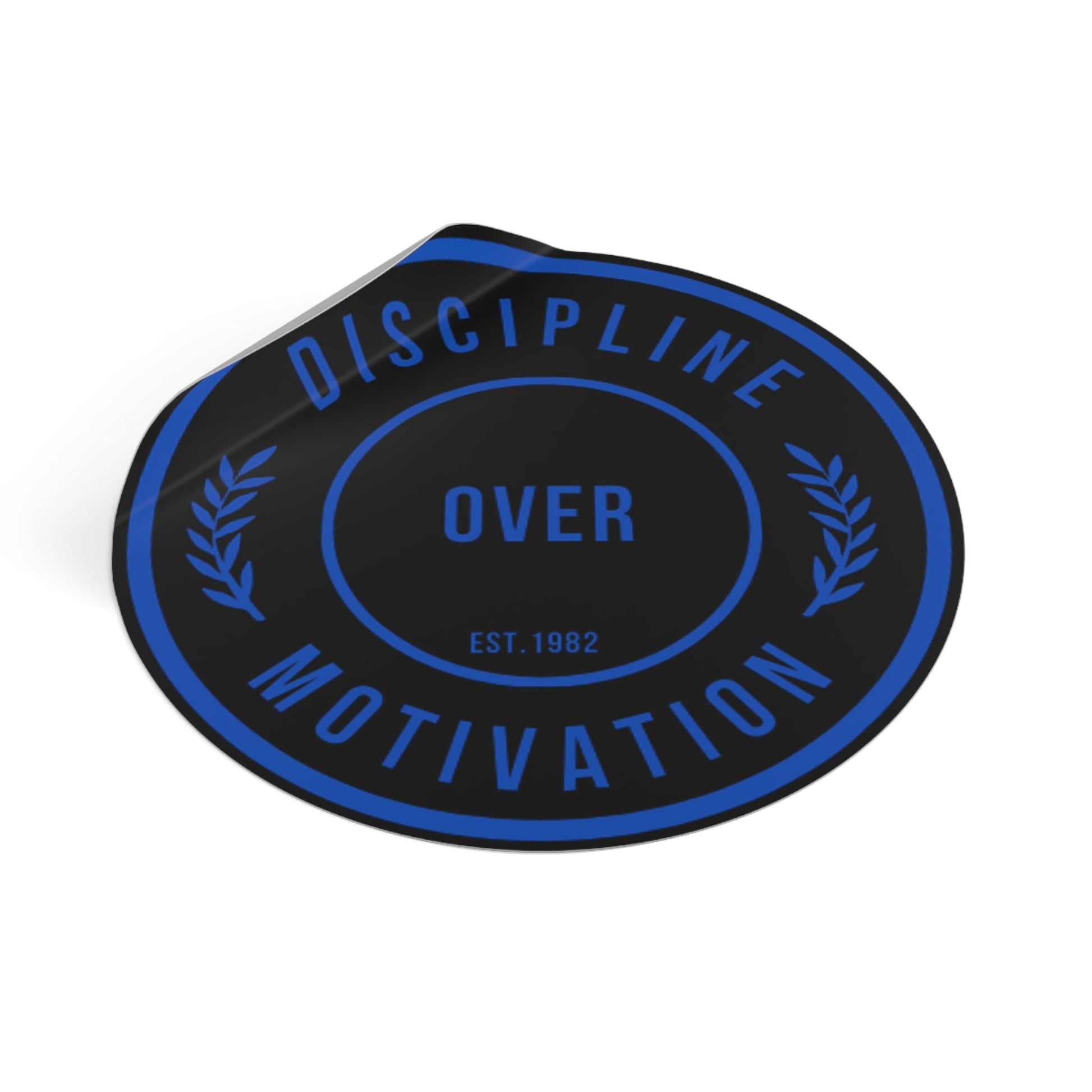 Discipline Over Motivation Logo, Indoor\Outdoor Sticker Black and Blue - Discipline Over Motivation 247