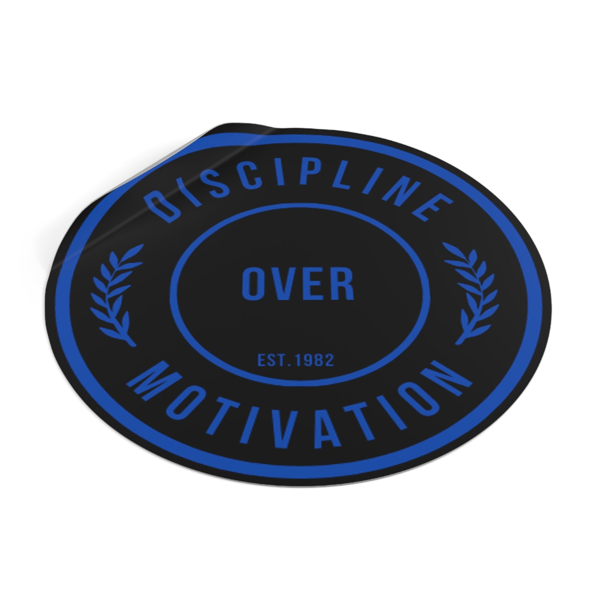 Discipline Over Motivation Logo, Indoor\Outdoor Sticker Black and Blue - Discipline Over Motivation 247