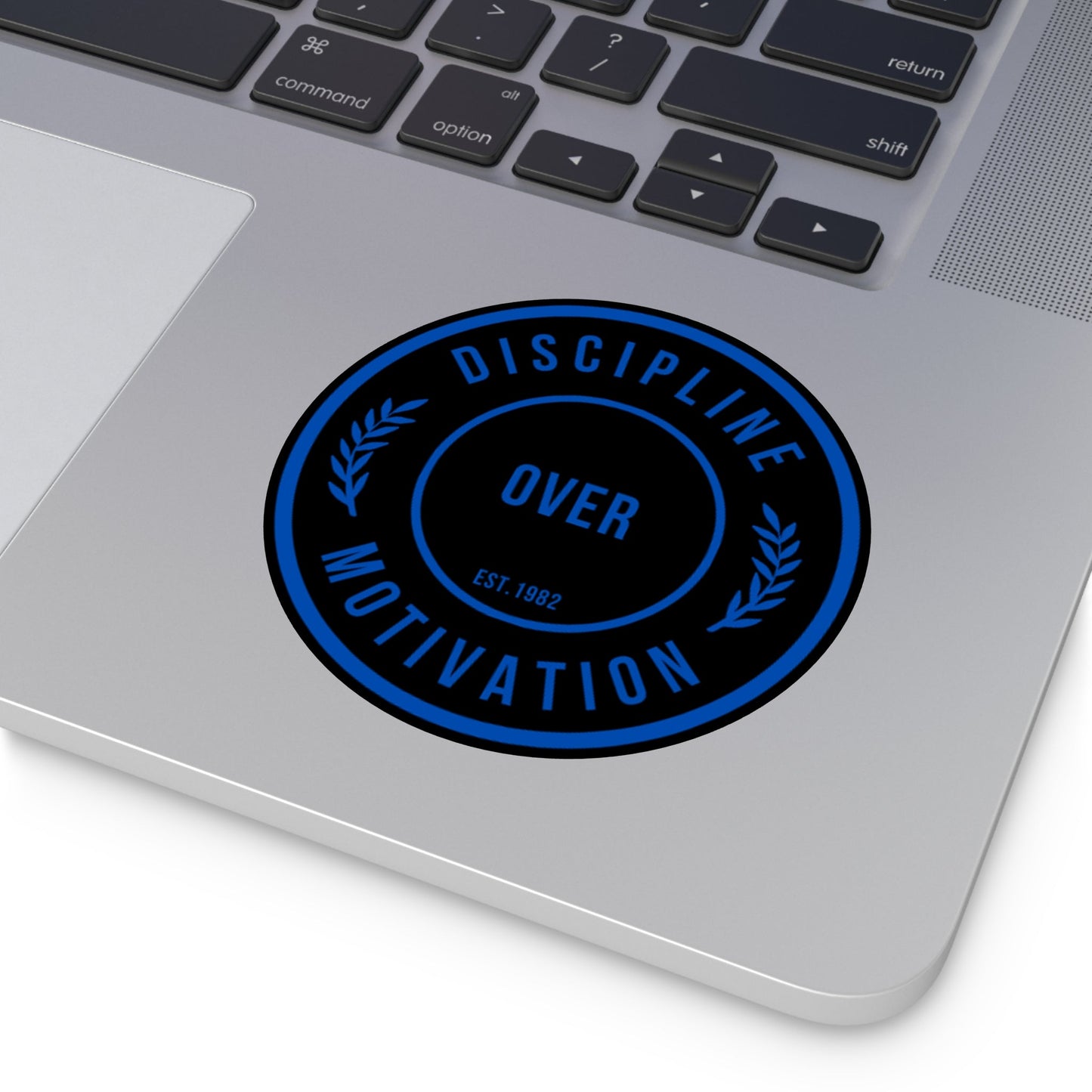 Discipline Over Motivation Logo, Indoor\Outdoor Sticker Black and Blue - Discipline Over Motivation 247