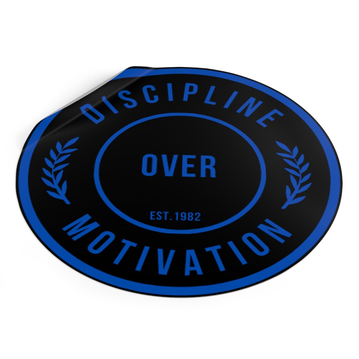 Discipline Over Motivation Logo, Indoor\Outdoor Sticker Black and Blue - Discipline Over Motivation 247