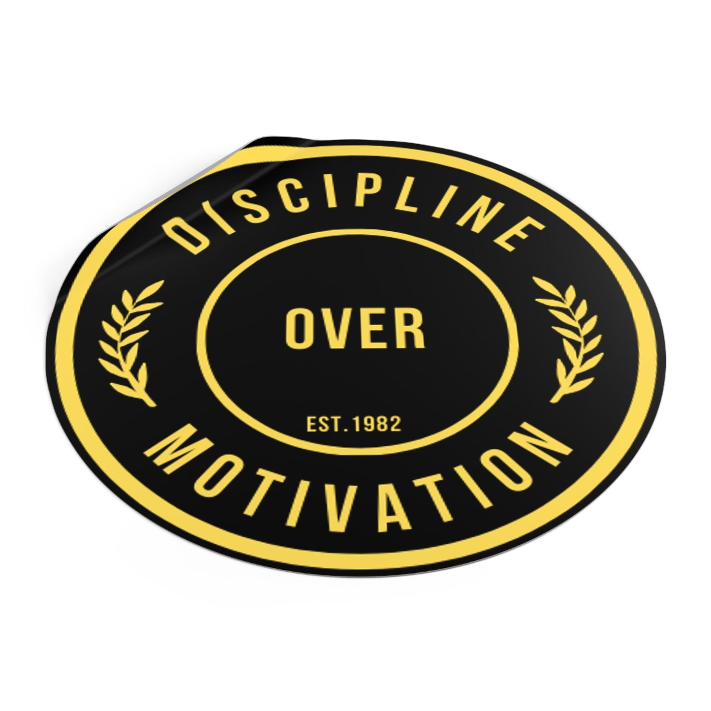 Discipline Over Motivation Logo, Indoor\Outdoor Sticker Black and Yellow - Discipline Over Motivation 247