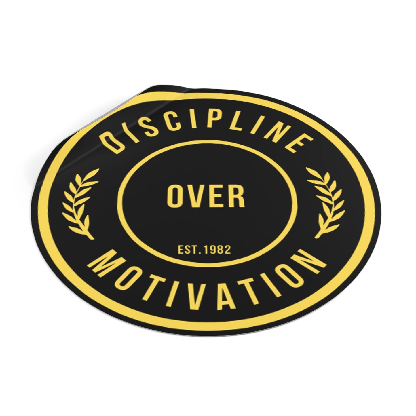 Discipline Over Motivation Logo, Indoor\Outdoor Sticker Black and Yellow - Discipline Over Motivation 247